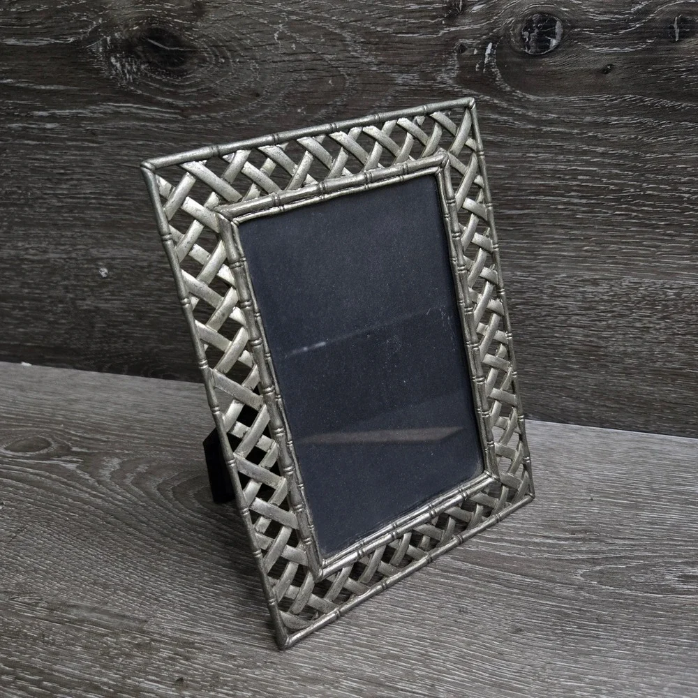 Pewter Silver Tone Metal Lattice Weave Picture Frame 5.75x4